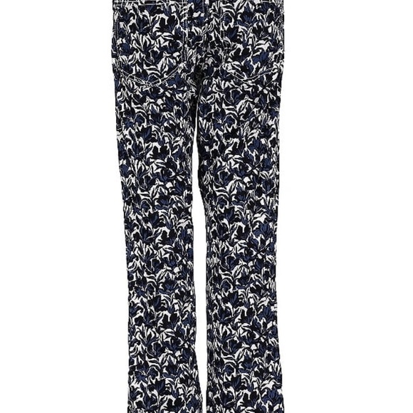Tory Burch Pants Womens 26 Navy Beige Floral Mid Rise Casual - Picture 2 of 2
